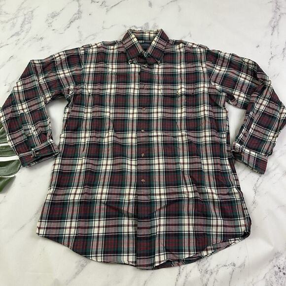 Lands' End Other - Lands End Mens Vintage 90s Plaid Shirt Size L Red Green Wool Cotton Blend